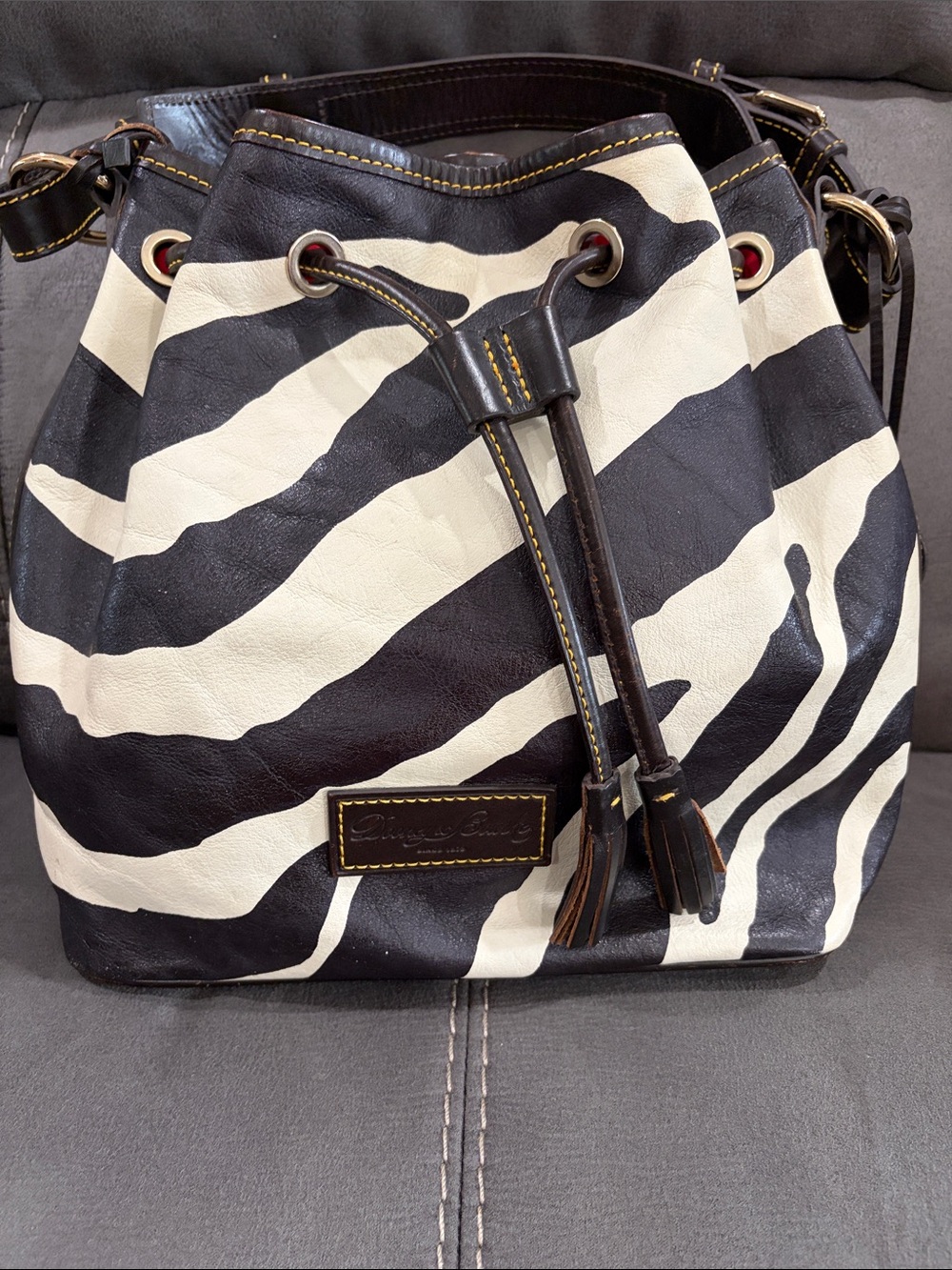 Donney & Bouke Authentic Women’s Black & White Zebra Print Drawstring Bucket Bag